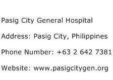 pasig city general hospital contact number